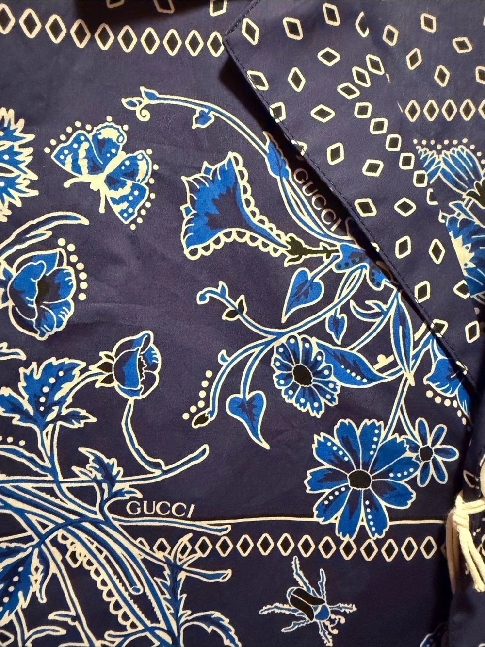 New Authentic Gucci Logo Button Up Floral Shirt Navy White Size IT 52 / US L